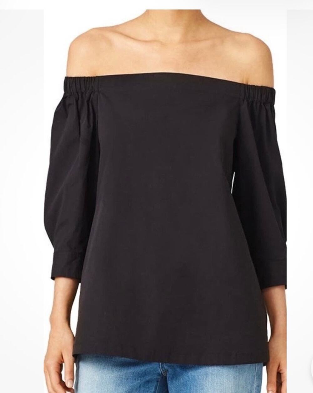 Theory Women’s Off Shoulder Top 3/4 Sleeve Relaxed Fit Black Classic Sz S